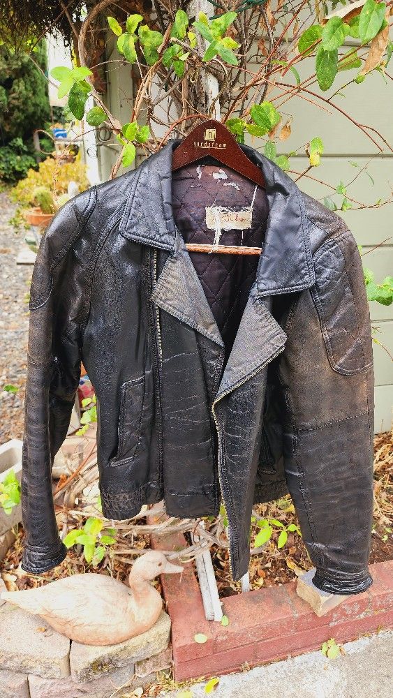 One Owner Early 80s Marbeled Leather Motorcycle Jacket