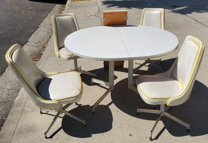 Vintage 1970s DINING SET Table & 4 Chairs + Table Leaf Oval Table Swivel Chairs
