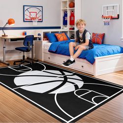 Basketball Court Rug for Boys Bedroom, Carpet for Kids Room Decor,Black,4'5' '×6'