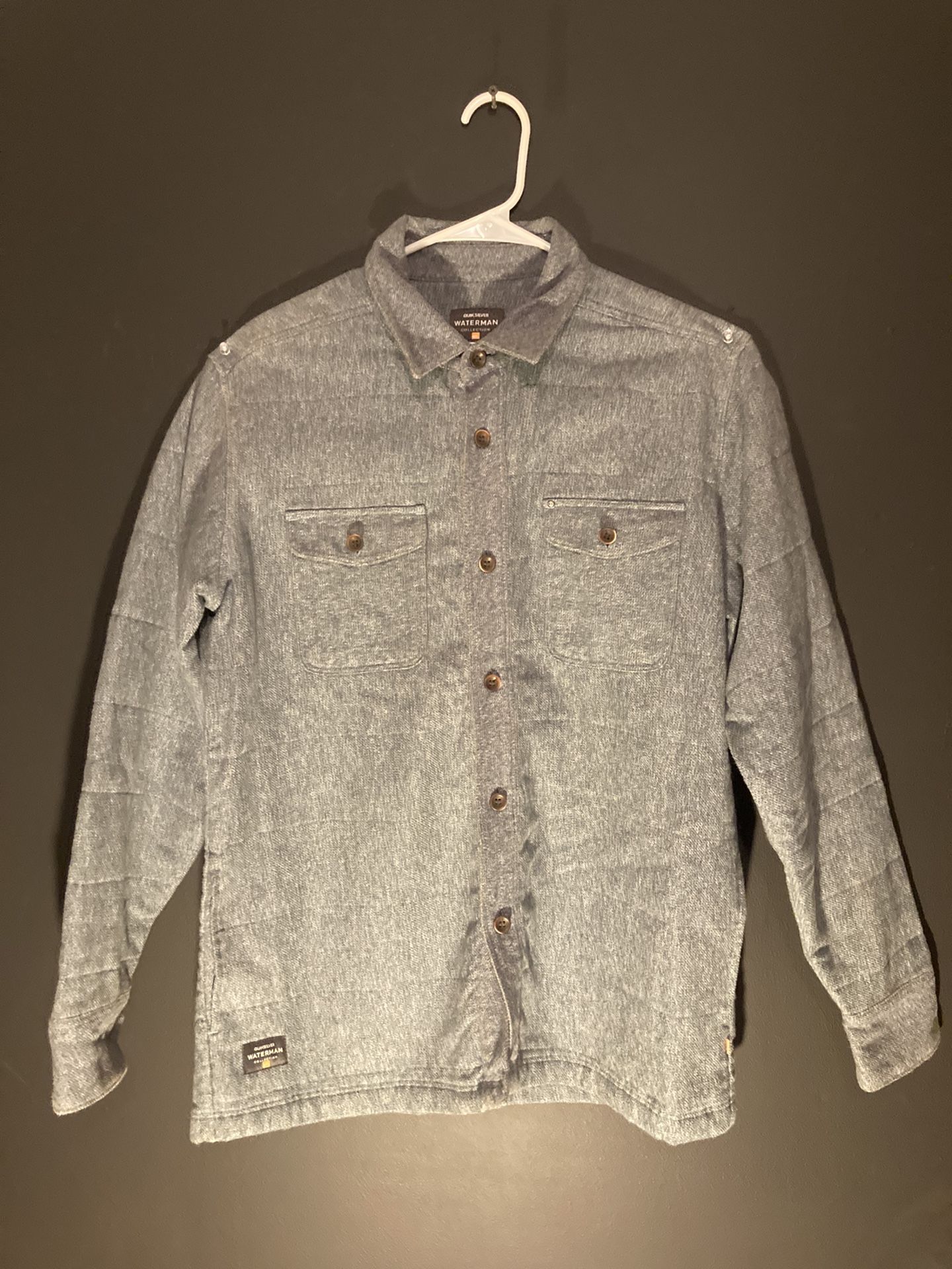 Quicksilver Waterman Fleece Quilted Button Down Shirt Mens Medium