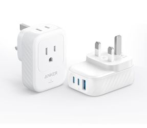NIB  Anker  2 Pack  Model A92A2  White  UK European to US Adapter  15W  2 AC  2 USB-C   1 USB-A  