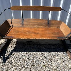 100+year Old Wooden Buckboard Wagon Seat With Original Springs, Rail, And Backrest