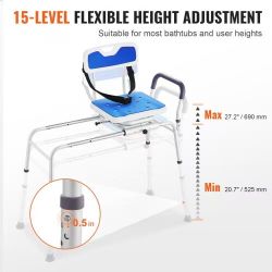 Sliding Tub Transfer Bench with 360 Degree Swivel Seat, Height Adjustable Bathtub Transfer Bench with Armrest & Safety Belt, Non-Slip Rotating Shower 