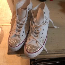White Converse With Rhinestones