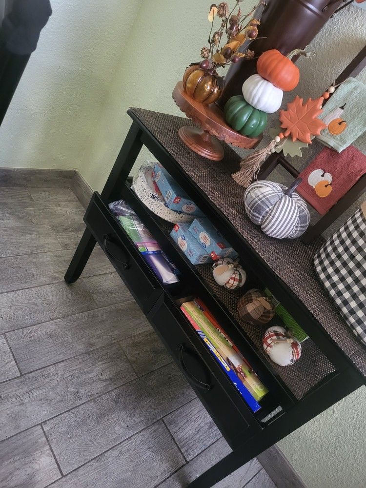 Black Wood Entry Side Table Catch All Desk With 2 Drawers 30 Hx 35W X14 D