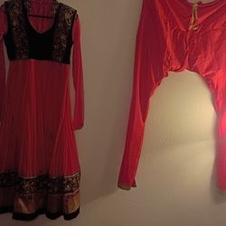 Vintage Anarkali Salwar Kameez Set | Magenta & Gold Embroidery | Size XL