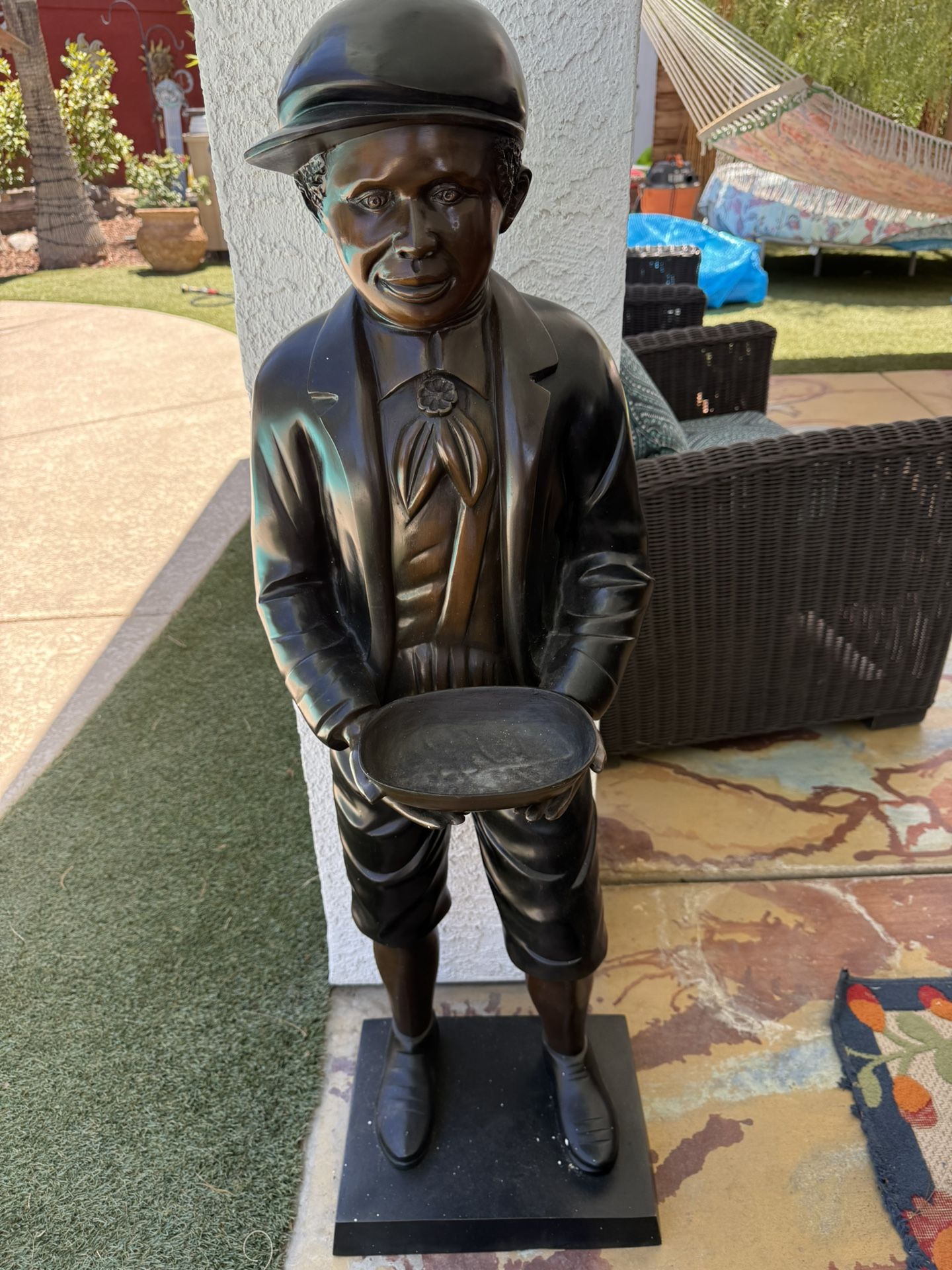 Bronze Statue Man Holding Tray