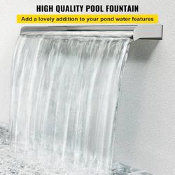 Stainless Steel Pool Fountain, 23.6 x 4.5 x 3.1 Inch (W x D x H) Waterfall with Rectangular Pipe Connector for Outdoor Garden, Brand New B860