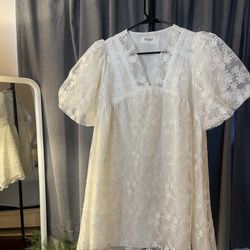 COSY White Floral Lace Puff Sleeve Dress (7)