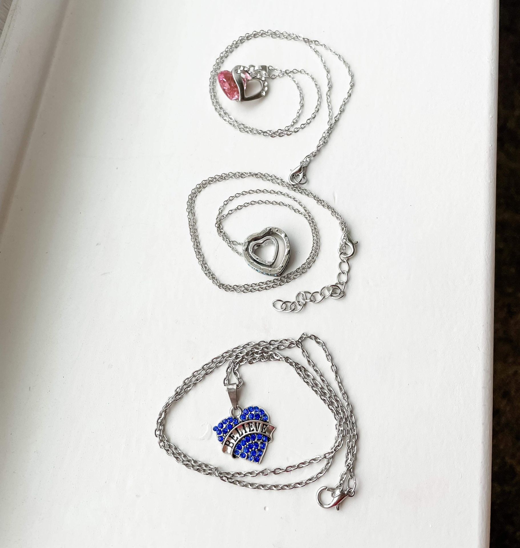 Three Silver and Rhinestone Crystal Necklaces