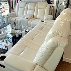 ‼️Brand New Ashley Party Time White LED Power Reclining Living Room Set Sofa And Loveseat ‼️