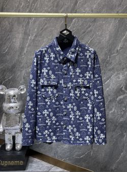 Navy Blue Chrome Heart Button Up All Sizes