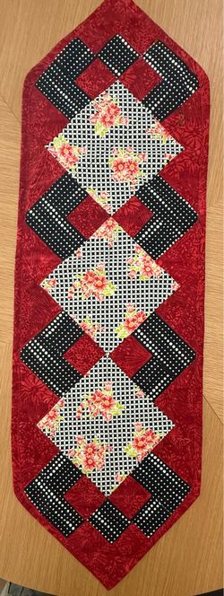 Handmade Quilted Table Runner – Floral & Geometric – Reversible – 42½” x 13½”