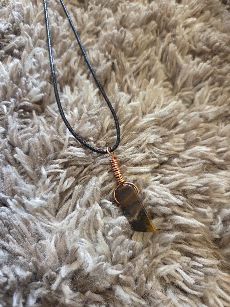 Handmade Copper Wrapped Tiger's Eye Pendant Necklace