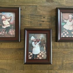 Jolly Chefs Vintage Framed Kitchen Decor, Set of 3