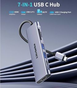 7in1 USBC Hub, 4K HDMI Multiport Adapter, TF/SD Card Reader, 2×Powered USB-A 3.0 5Gbps, 100W PD, Dongle Adapter, USB-C Extender Compatible