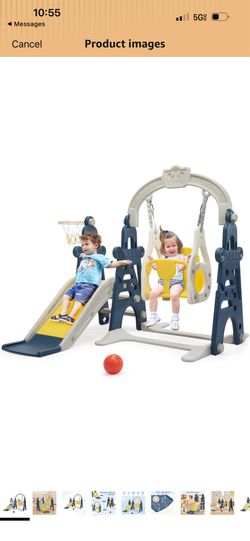 3-in-1 Kids Slide for Toddlers Age 1-3 Slide and Swing Set,Indoor Playground for Children,Freestanding Outdoor Slides with Basketball Hoop,Outside Cli