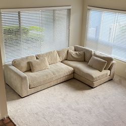 Cream Corduroy Sectional Sofa Couch