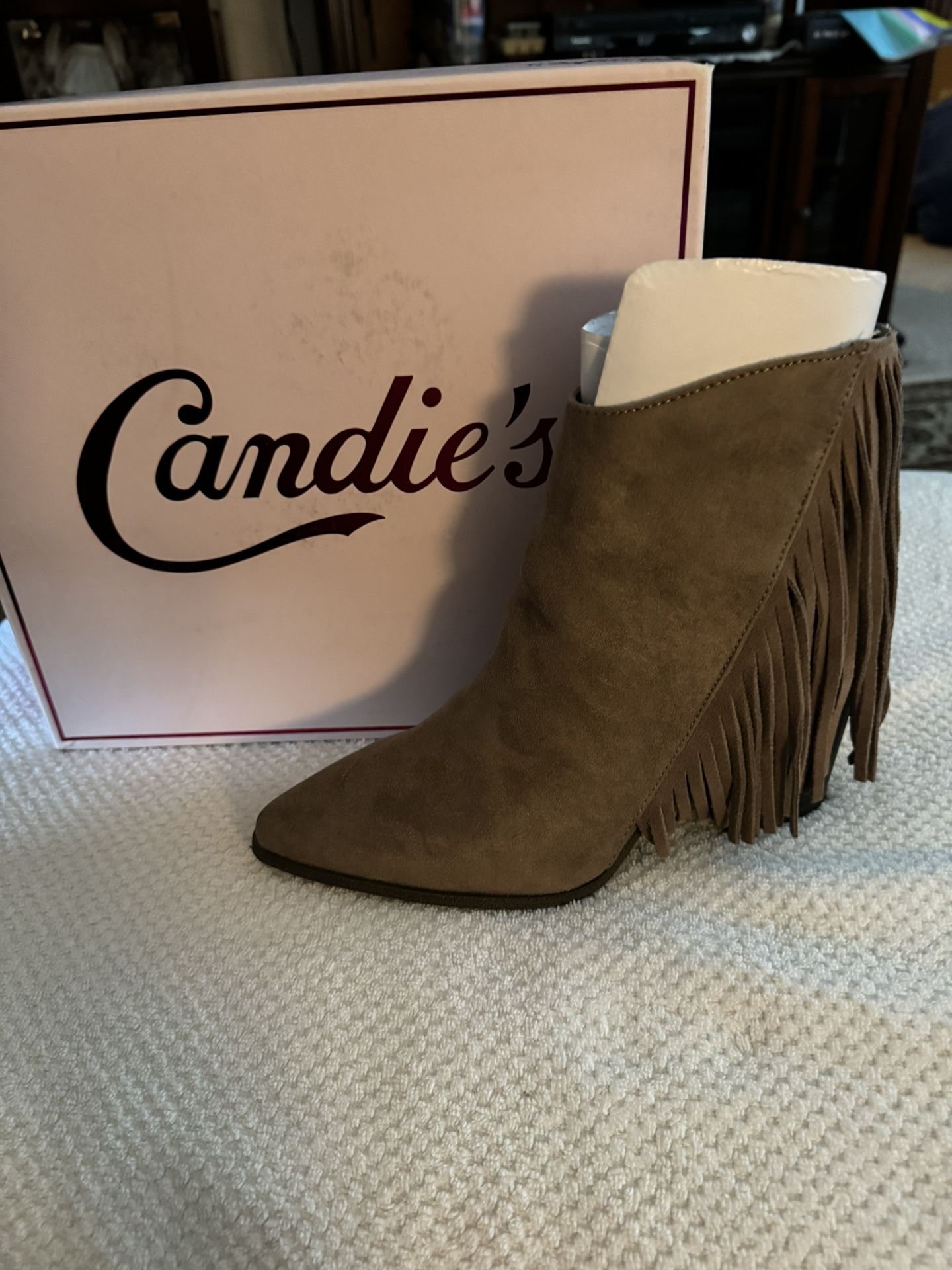 Light Brown Suede Fringe Ankle Boots