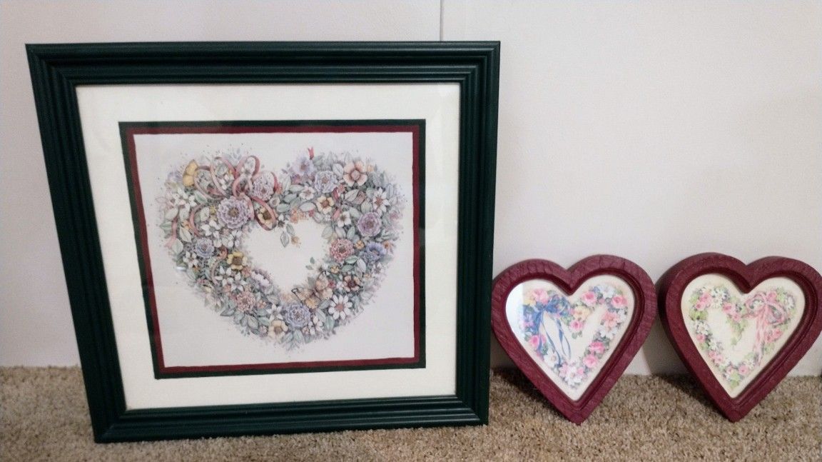 Vintage Large Home Interior Heart Floral and Butterfly Solid Wood Frame Picture Wall Grouping 