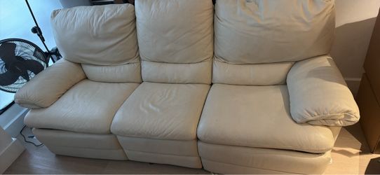 Cream Leather 3-Seater Recliner Sofa