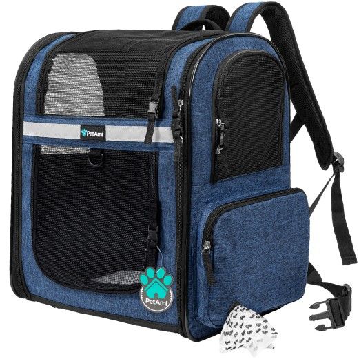 PetAmi Small Dog & Cat Backpack Carrier β Airline Approved Pet Travel Bag (Navy Blue)