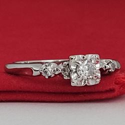 ❤️18k Size 6.75 Gorgeous Solid White Gold Genuine Diamond Art-Deco Ring!/ Anillo de Oro Blanco con Diamantes! 👌🎁Post Tags: 14k 18k