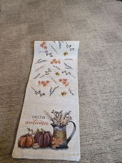 Hello Autumn Fall Tapestry Table Runner 60 inches
