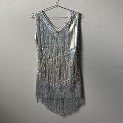 Silver Fringe Dress Size M 
