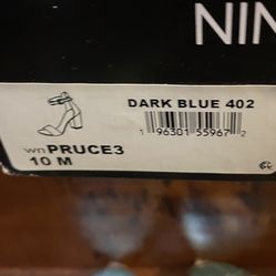 Nine West Pruce3 Dark Blue Block Heel Sandals 10M New Box No Lid