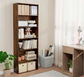 70” Tall Brown Wood 6-Tier Bookcase - FROM LUX INTUS LLC (DELIVERY & ASSEMBLY)