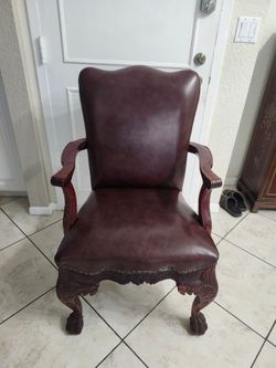 Solid mahogany and top grain dark brown leather desk chair or dining chair