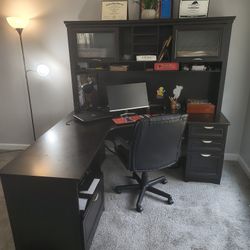 Executive Office Desk with Hutch Cabinets L-Shaped, Corner Desk