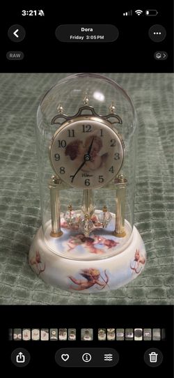 Waltham Anniversary/Torsion Dome Clock White/Gold Angel, Glass Metal Ceramic