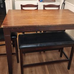 Kitchen Table  W/ Leaf,  3 Chairs and Bench