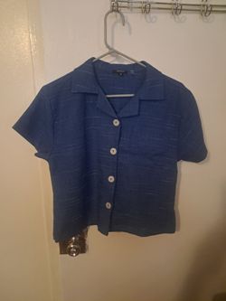 Deja Bleu Blue Cropped Button-Up Top Size S