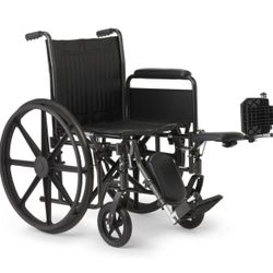 Vinyl Wheelchair with Anti Tip Device, Full-Length Arms and Elevating Leg Rests, 18-Inch Wide Seat, Black