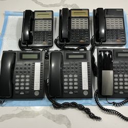 Lot of 6 Panasonic Hybrid System Digital Display Black Business Speaker Phones