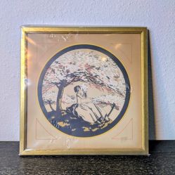 Antique French Block Hand-Painted Print Cherry Blossom