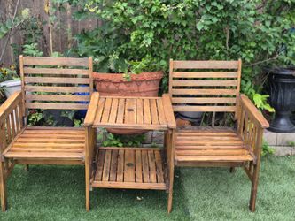 One Piece Wood Patio Table and Chairs