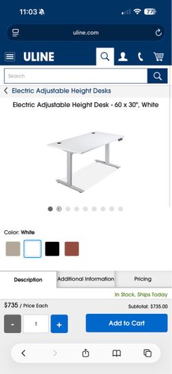 Electric Adjustable Height Desk 60x30 White