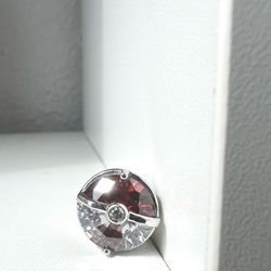 Like New: Custom made Crystal & Diamond Pokeball Necklace Pendant, Sterling Silver, rare, Pokémon