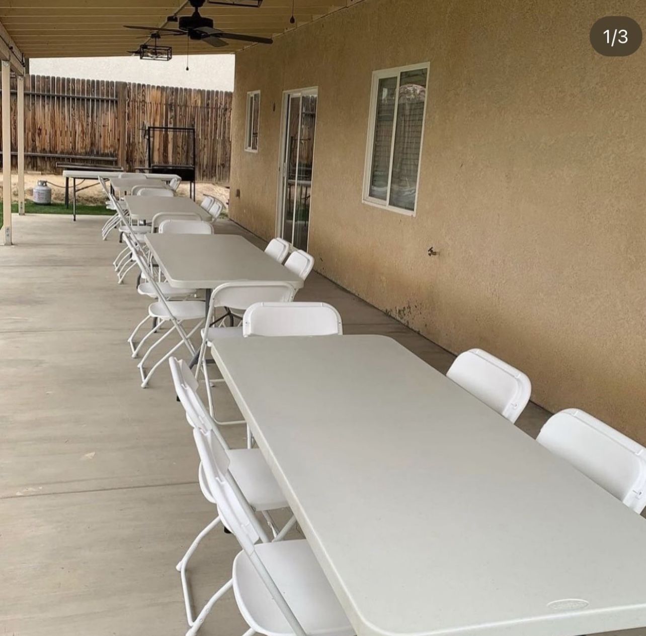 Rectangular Tables And Plastic Chairs $12