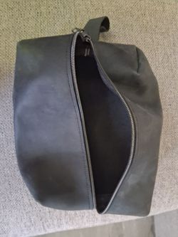 Dark Gray Leather Dopp Bag