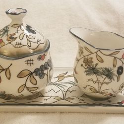 Temptations By Tara: Tray, Creamer & Sugar Set with Birds Palm Trees