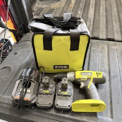 One+ Ryobi drill with 2 batteries and charger and bag