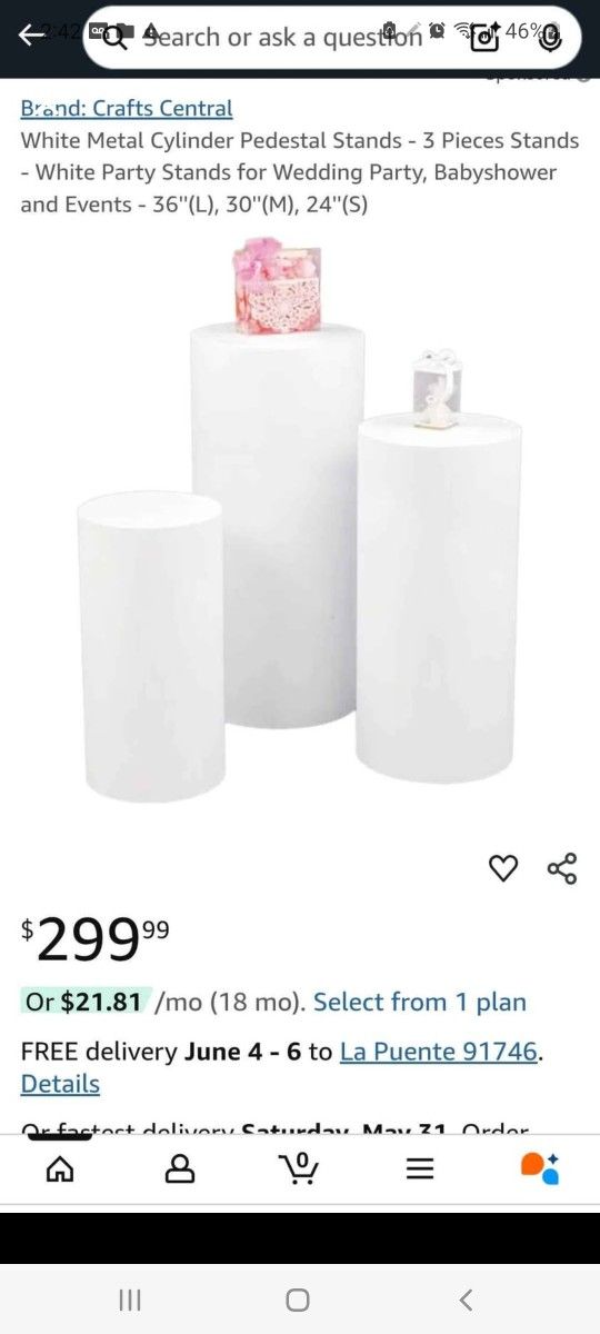 White Metal Cylinder Pedestal Stands (3 Pieces ) New