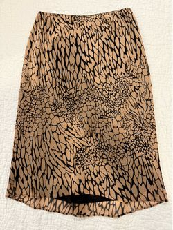 Express Tan & Black Abstract Print Lined Chiffon Midi Skirt - Size Small
