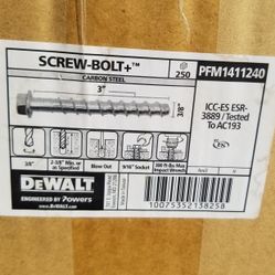 NIB Dewalt 3/8 X 3" Concrete Screw-Bolts