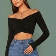 S Black Long Sleeve Crop Top